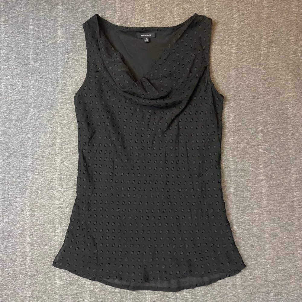 Verve‎ Ami Black Sleeveless Textured Cowl Neck Top Womens Size Small Lined